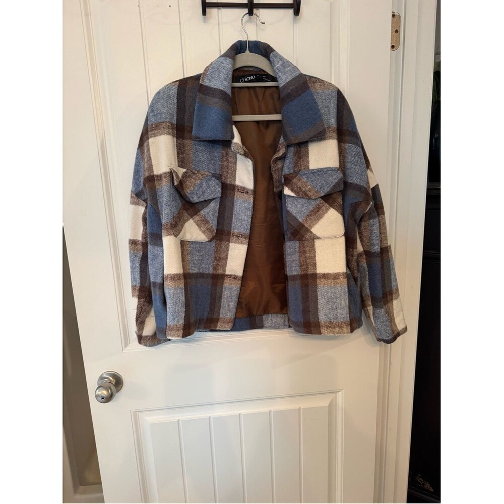 Ci Sono Brown Lined Coat with Blue Knit Collar